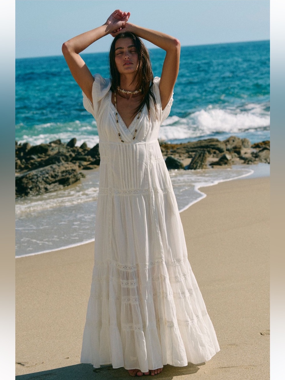 Free People Aura Maxi Dress Ivory White Long Cotton V Neck Flowy Small NEW NWT - Picture 6 of 9